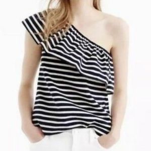 J. Crew One Shoulder Striped Ruffle Top